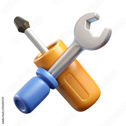Fototapeta Naklejka Na Ścianę i Meble -  Screwdriver icon symbolizing tools and repair equipment in a 3D construction mockup illustration  