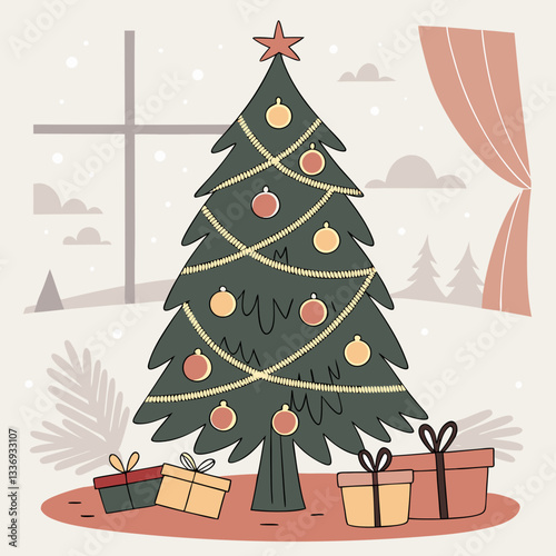 Christmas tree illustration for celebrating Christmas month