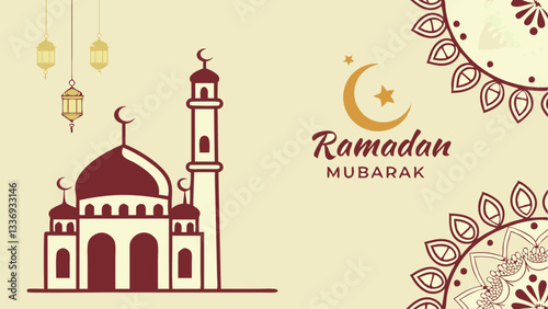 Luxury islamic greeting card ramadan kareem design on blue and gold background with islamic elements decoration