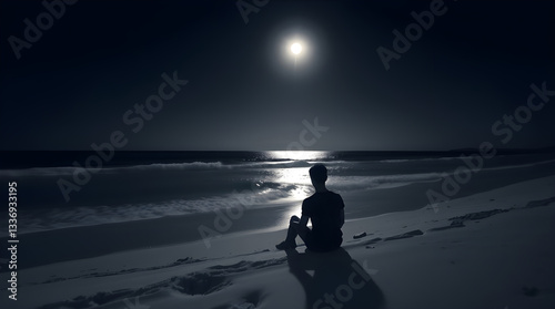 Moonlit Reverie: A Surreal Seaside Dream photo