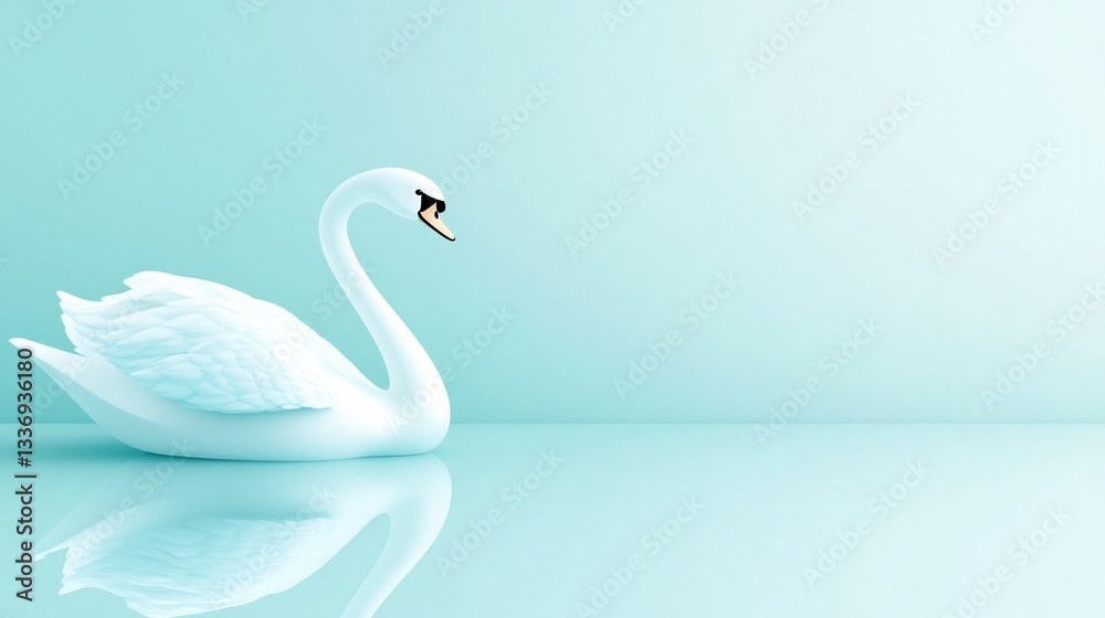 Fototapeta premium Elegant Swan on a Mint-Teal Background