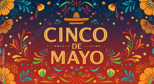 Cinco de Mayo Celebration Background with Colorful Flowers and Lights