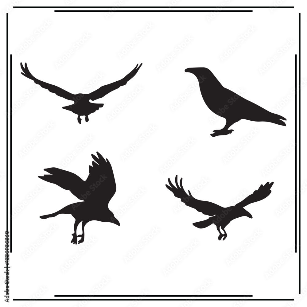 Fototapeta premium Crow silhouette, Crow illustration ,Crow clipart, Crow vector ,Crow icon , black Crow ,Crow illustration on white background, Crow vector illustration ,