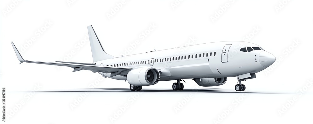 White commercial airplane in dynamic ascent isolated on white, travel concept 3D Rendering White commercial airplane in dynamic ascent isolated on white, travel concept 3D Rendering
