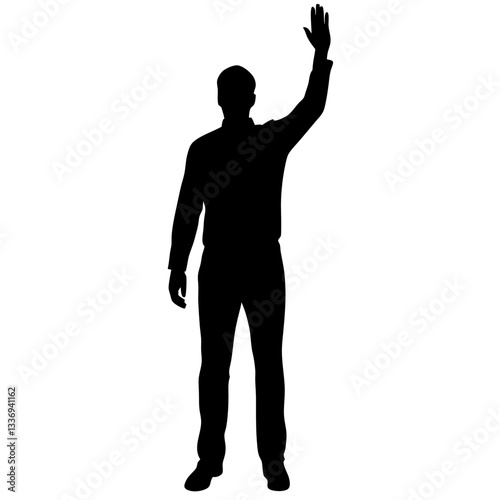vector silhouette of a man standing and waving with his hand 