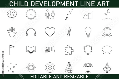 Child Development Line Art Icons Growth, Learning, and Play
