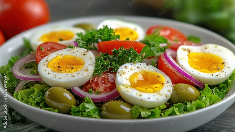 Delicious egg salad with fresh vegetables Delicious egg salad with fresh vegetables