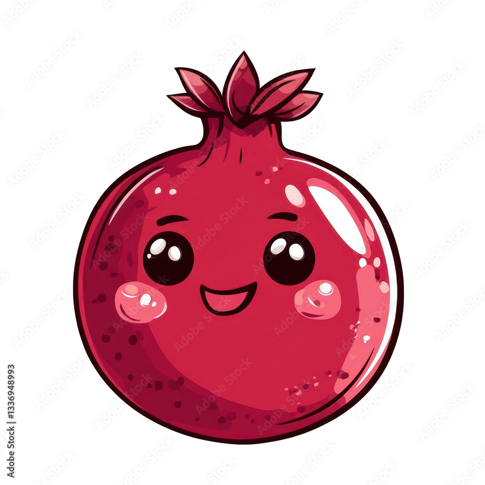 Obraz premium Cute Cartoon Pomegranate Character with Smiling Face and Bright Color