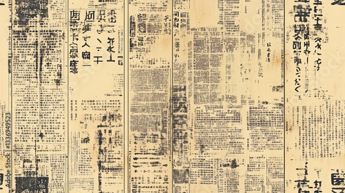 seamless pattern vintage Japanese newspaper print, scrapbook, grunge background, print art design