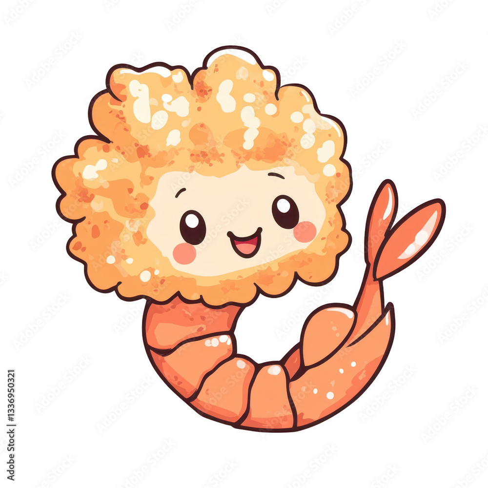 Naklejka premium Cute Cartoon Shrimp Character with Fluffy Orange Appearance