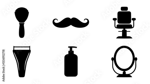 Simple Black and White Barber Shop Icons Set