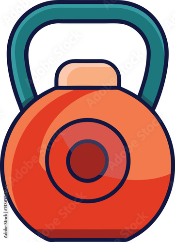 Vector illustration of a red kettlebell with teal handle, A vibrant vector design of a red kettlebell with a teal handle and red center, ideal for fitness and strength training themes.
