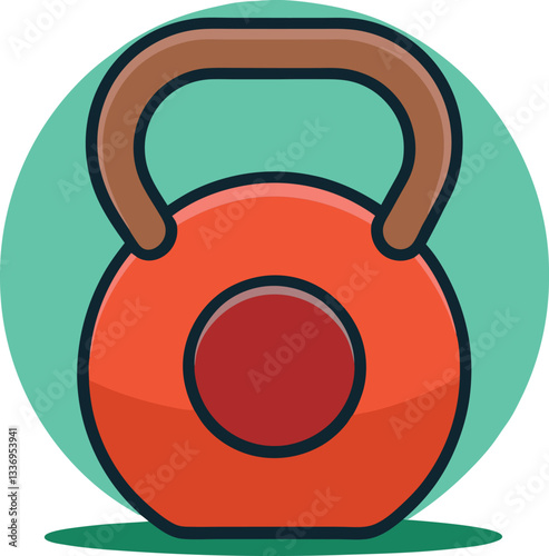 Vector illustration of a kettlebell with brown handle, A vibrant vector design of a red kettlebell with a brown handle, ideal for fitness, strength training, and gym equipment themes.
