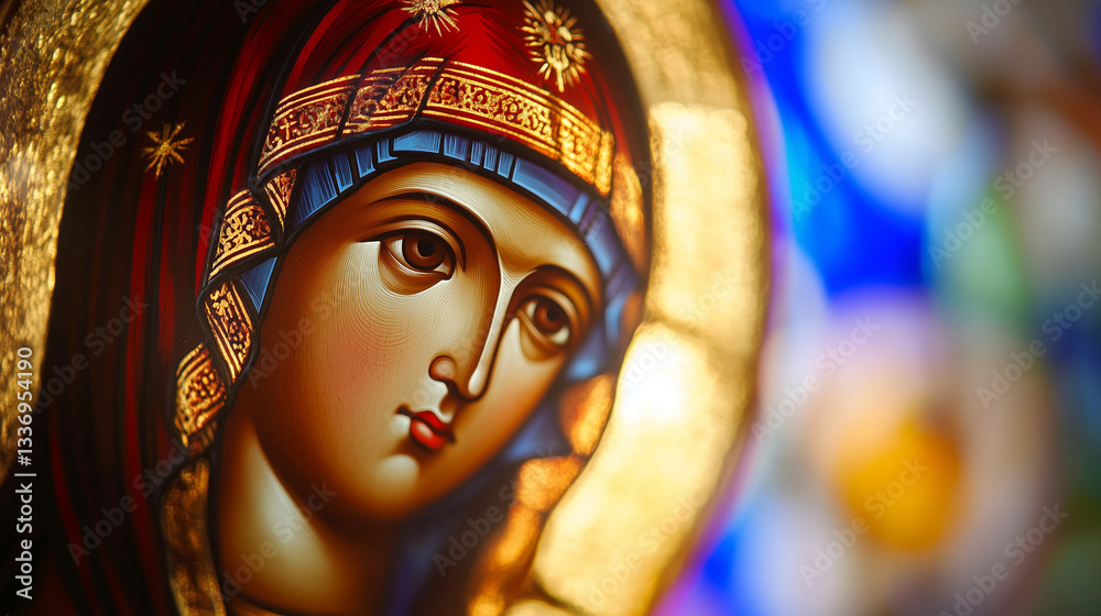Traditional Byzantine Icon Illuminated by Natural Light Traditional Byzantine Icon Illuminated by Natural Light
