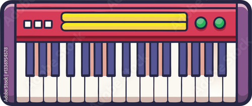 Vector illustration of a colorful keyboard with piano keys, A vibrant vector design of a colorful keyboard with piano keys and colorful controls, perfect for music and entertainment-related themes.
