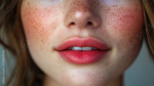 Perfectly shaped lips with bold red lipstick, emphasizing glamour, fashion, and makeup artistry, suitable for advertising and editorials, illustrated book style