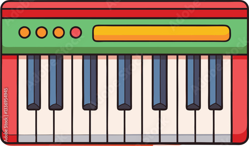 Vector illustration of a colorful electric keyboard, A vibrant vector design of a colorful electric keyboard with red, green, and yellow accents, perfect for music and entertainment themes.
