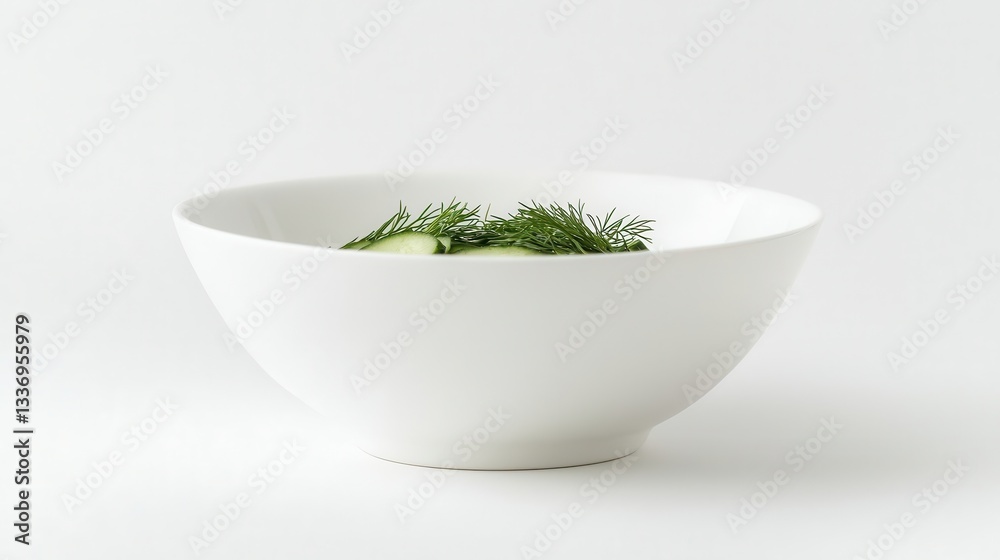 Simple Cucumber and Dill Salad in White Bowl Simple Cucumber and Dill Salad in White Bowl