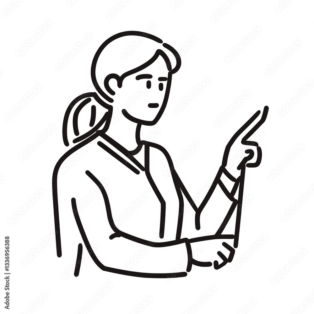 continuous line-art icon of a female teacher pointing at a board PNG continuous line-art icon of a female teacher pointing at a board PNG