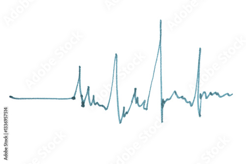 Heart beat cardiogram handwriting. Green line template on a white background. Felt-tip pen mark. Colorful highlighter marker.