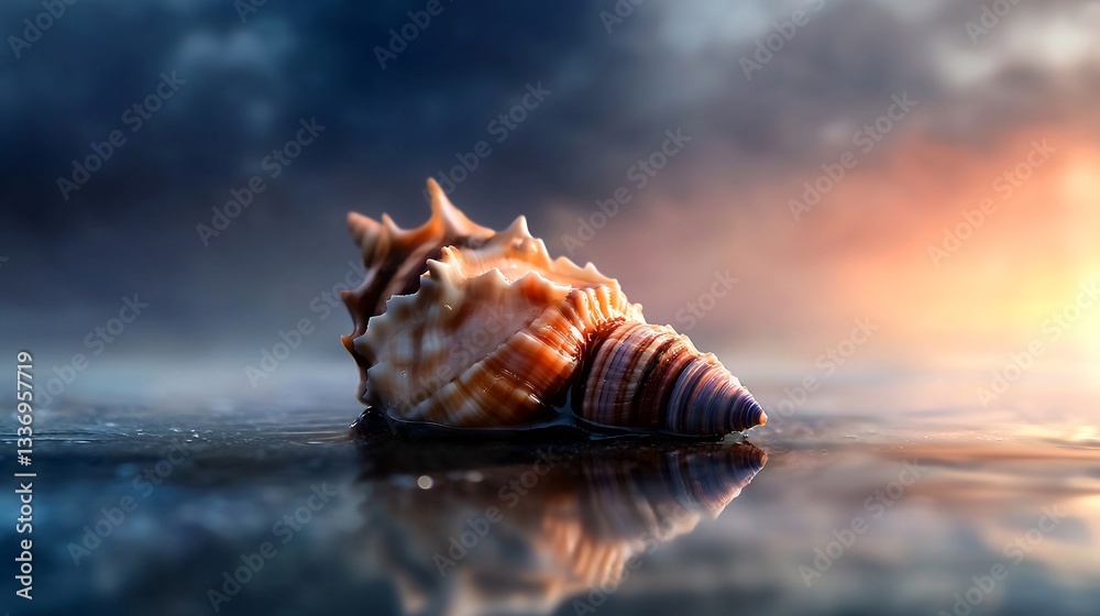Seashell Sunset Reflection: Coastal Serenity. Seashell Sunset Reflection: Coastal Serenity.