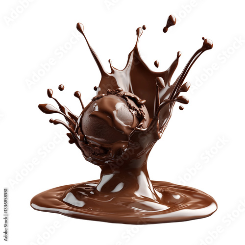 Chocolate truffle splashing in melted chocolate, cut out  
