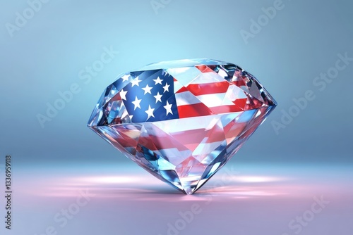 A shiny diamond with an American flag design, suitable for patriotic or celebratory uses