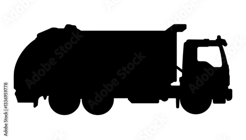 Silhouette of garbage truck on transparent background  