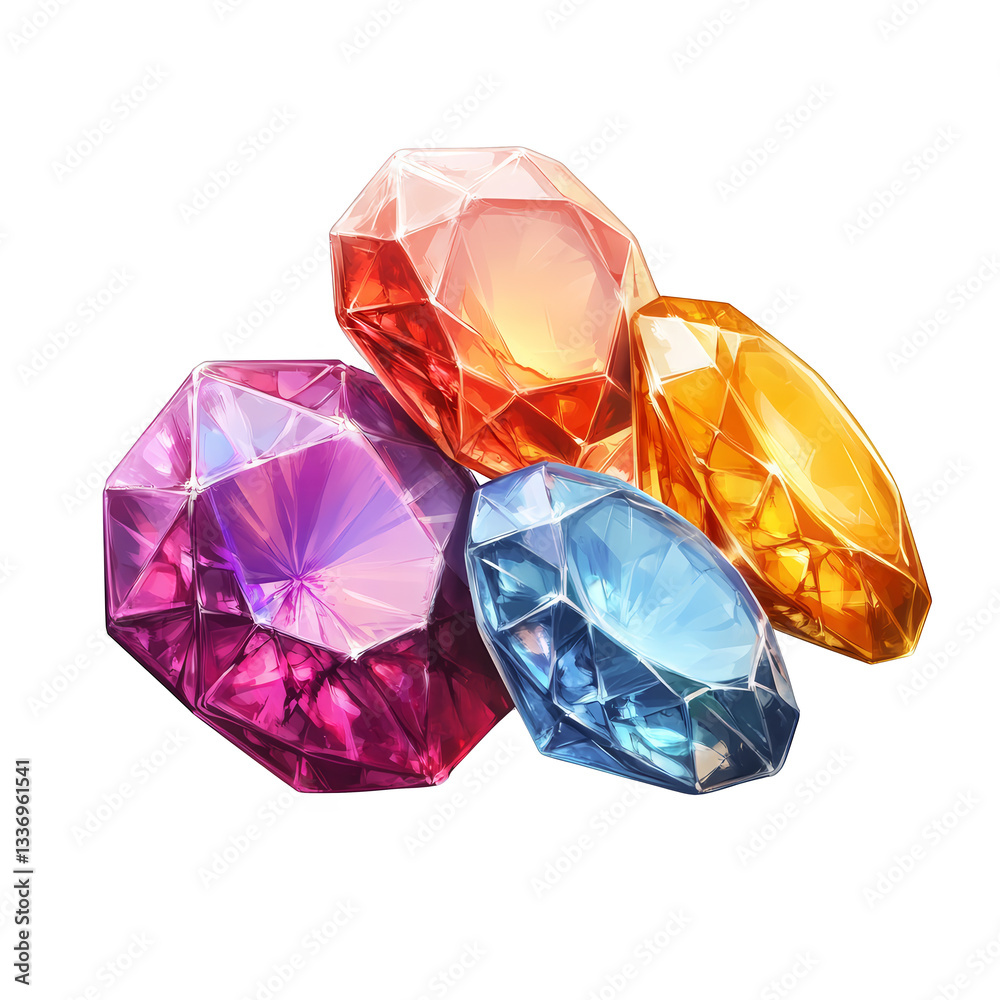 Fototapeta premium Colorful shining gemstones brilliant gems jewels on transparent background