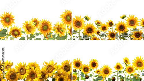 A Summer themed border with sunflowers isolated on transparent background, detailed photo, png 