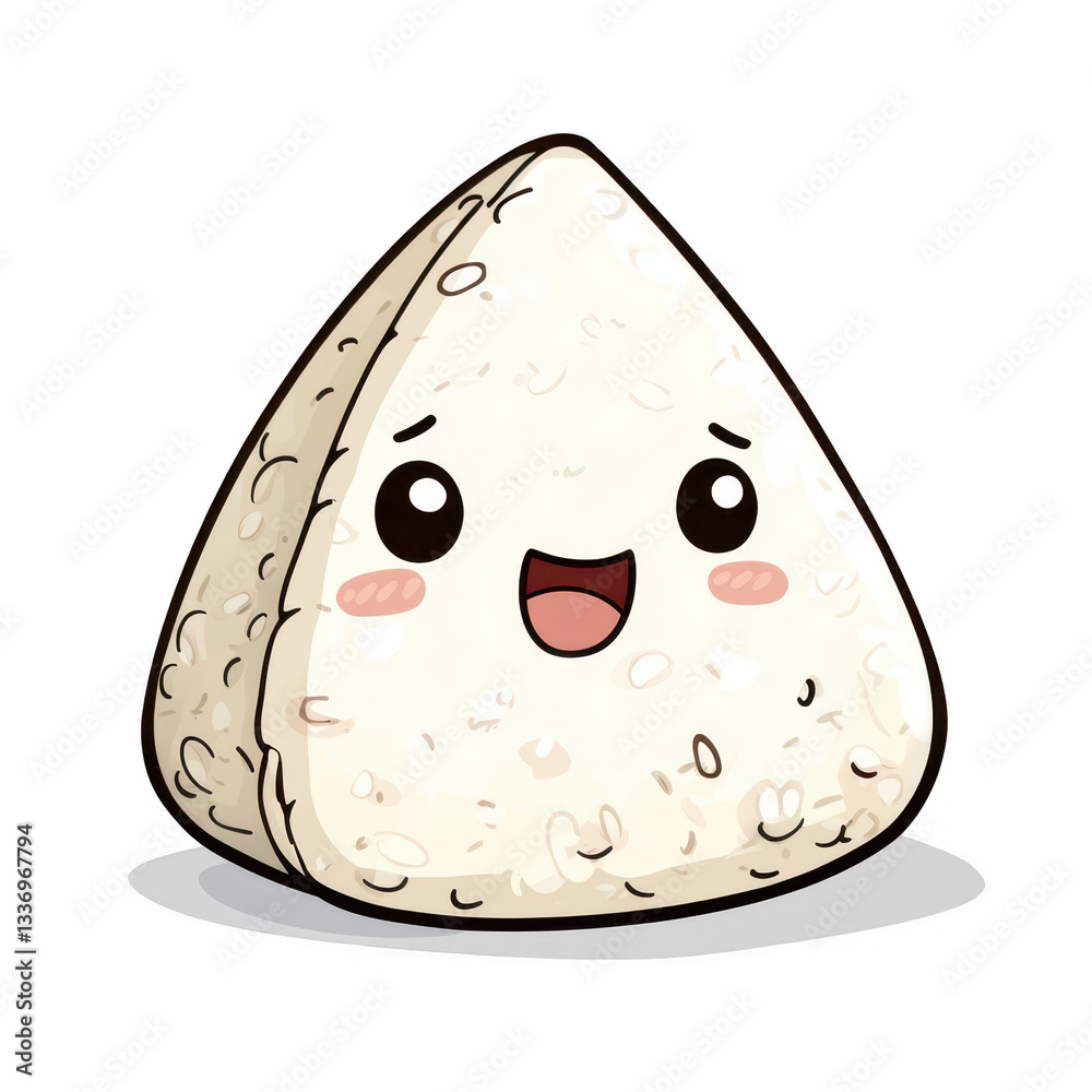 Obraz premium Cute Cartoon Rice Ball Character with Happy Face and Blushes