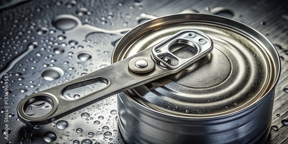 Aluminum Can Opener and Partially Opened Soda Can with Drink Residue on Top Aluminum Can Opener and Partially Opened Soda Can with Drink Residue on Top