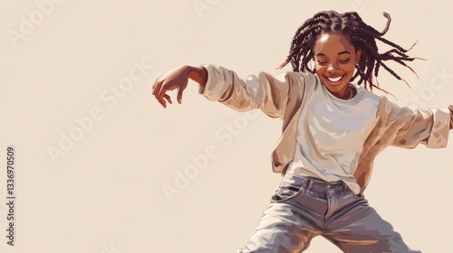 A joyful person is jumping and feeling quite ecstatic