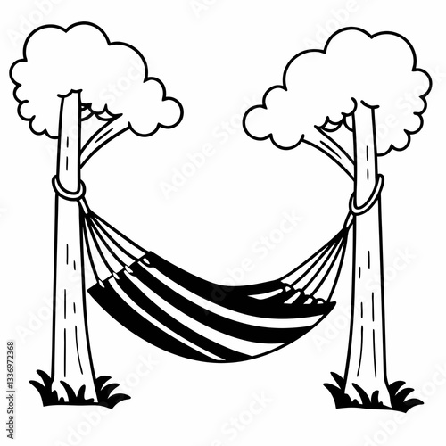 isolated Black and white simple line art of a hammock icon, isolated on white background




