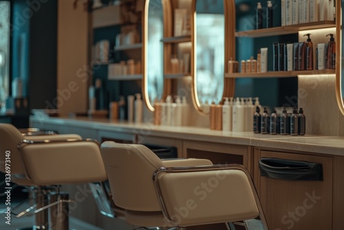 Empty salon chairs await clients in a modern beauty space Generative AI