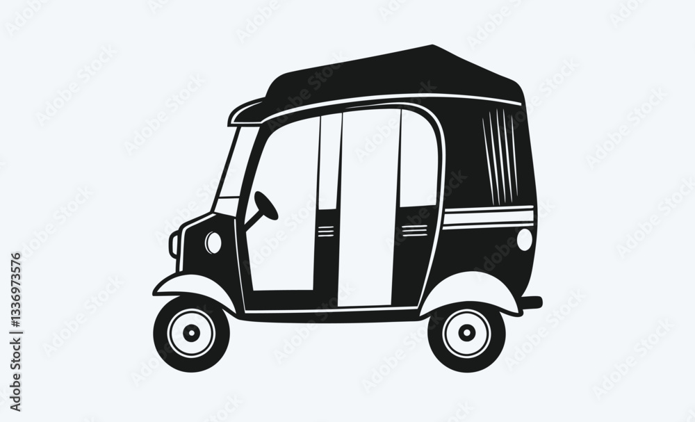 Auto rickshaw line art, classic rickshaw outline vector illustration Auto rickshaw line art, classic rickshaw outline vector illustration