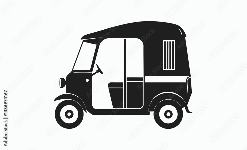 Auto rickshaw line art, classic rickshaw outline vector illustration Auto rickshaw line art, classic rickshaw outline vector illustration
