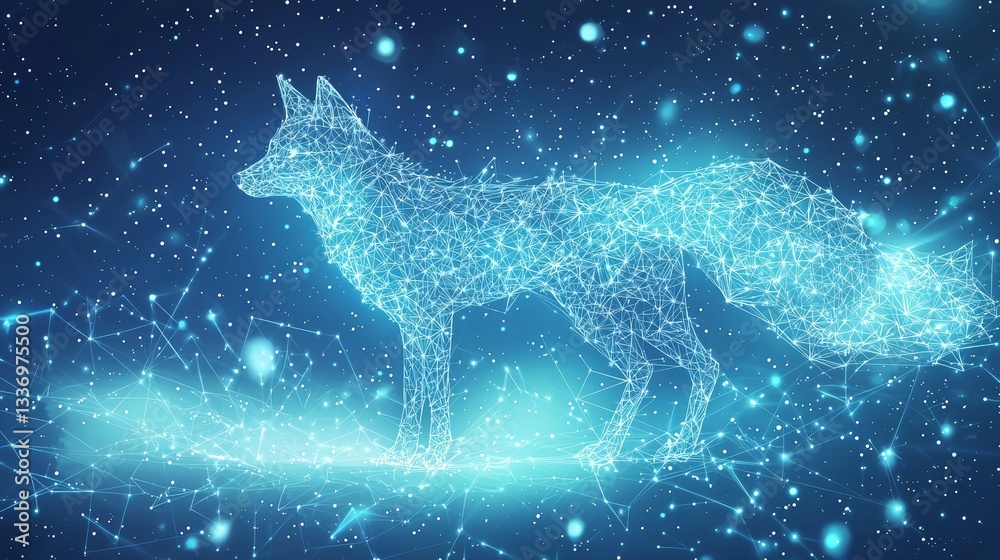 Fototapeta premium Futuristic Neon Digital Fox Composed of Glowing Cybernetic Network Lines in a Sci-Fi Tech-Inspired Concept
