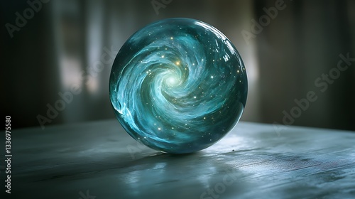 Obraz na płótnie Cosmic swirl inside glass sphere, table w salonie