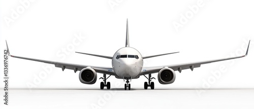 A large jetliner parked on an airport runway, ready for departure or arrival photo