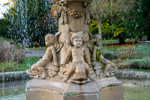 Ornate Fountain with Cherubs at Sandford Park, Cheltenham, England
