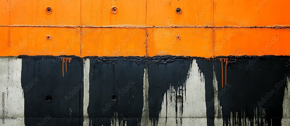 Orange and black paint on concrete wall