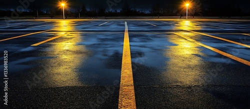 Obraz na płótnie Wet asphalt parking lot at night w salonie