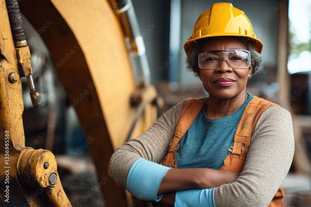 Experienced Female Operator Working with Heavy Machinery