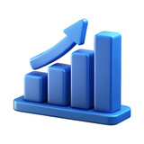 Blue 3D bar chart icon with upward arrow symbolizing business growth and success  