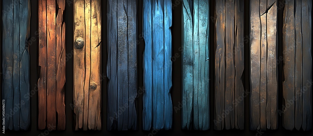 Colorful weathered wood planks background
