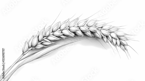 Mature wheat spikelet with natural golden tones, illustrating grain production, organic farming, and nature’s bounty, perfect for editorial visuals, stylized comic book illustration