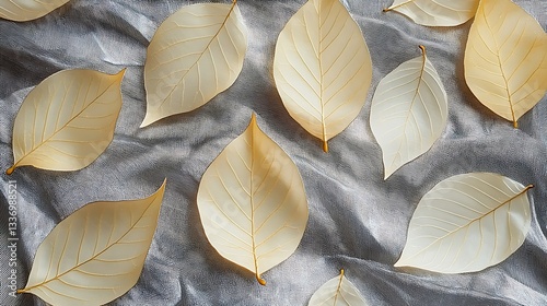 Pale leaves on grey fabric
