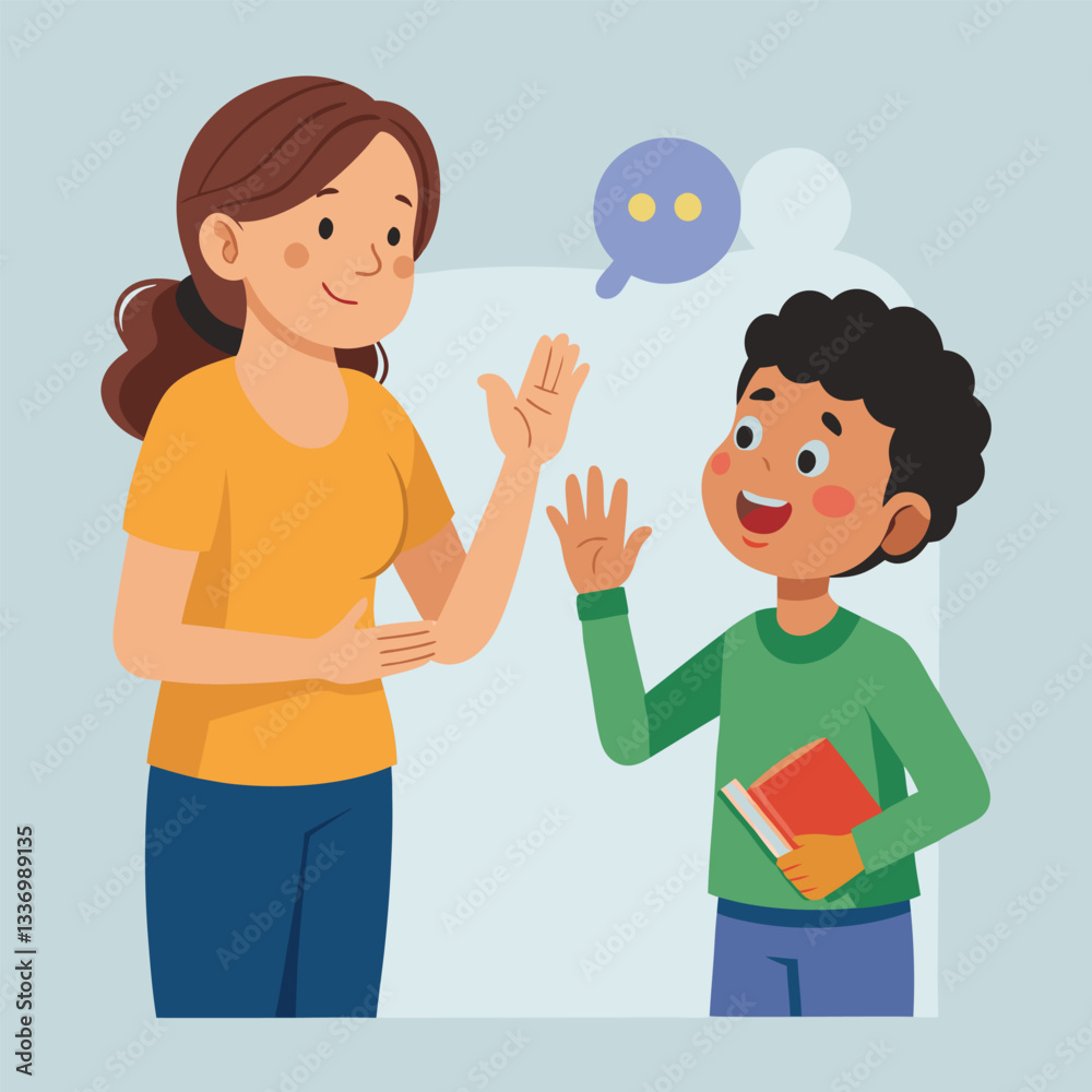 Cartoon illustration of a boy and girl playing with bubbles and having fun Cartoon illustration of a boy and girl playing with bubbles and having fun
