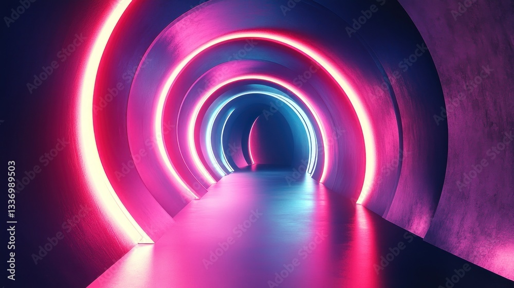 Obraz premium Neon Tunnel: A Futuristic Pink and Blue Light Show